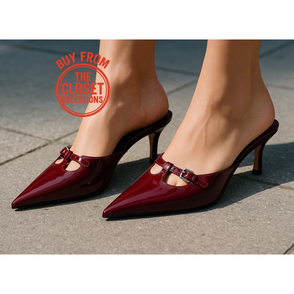ZARA Burgundy Patent Pointed Toe Slip-On Heeled Mules NWT – Size 6.5 & 8 - Picture 6 of 16